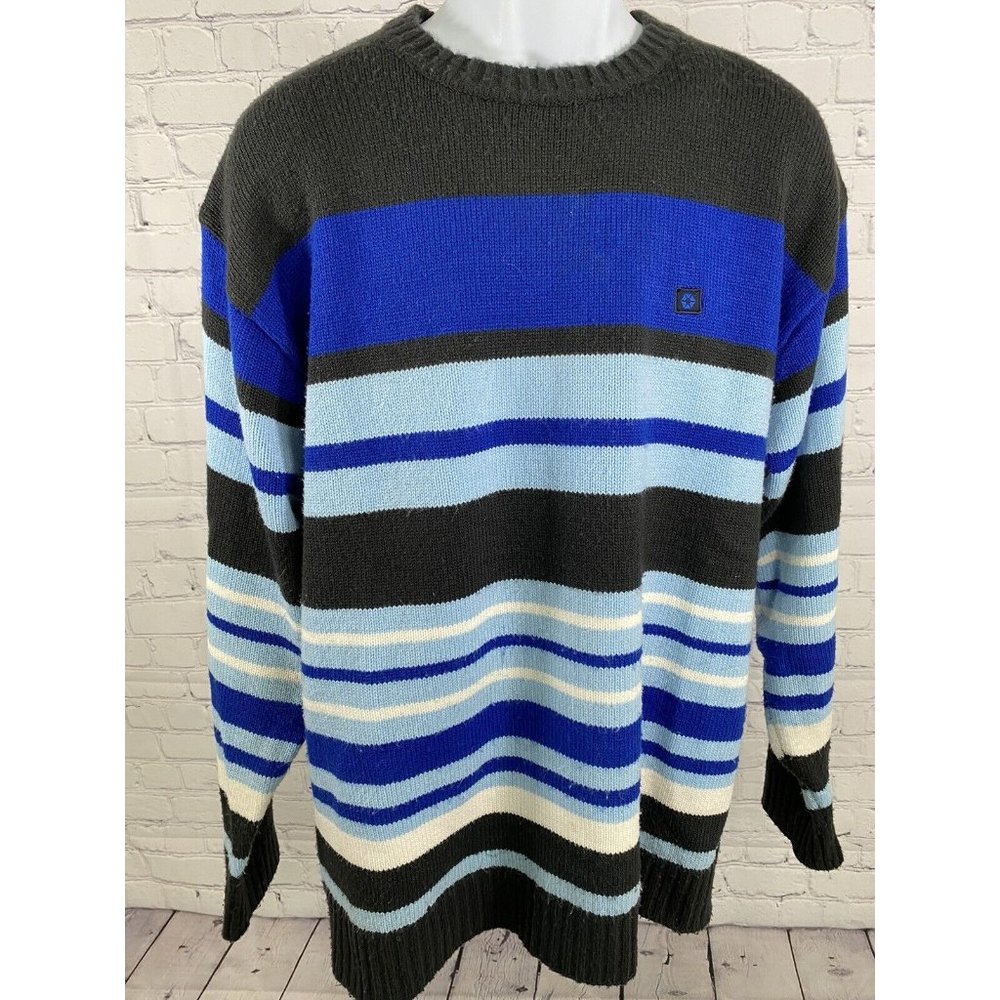 VTG South Pole Authentic Collection Pullover Black Blue White Knit Sweater M